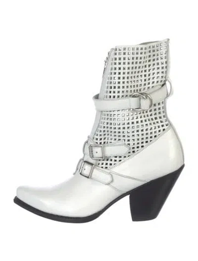 Pre-owned Celine Leather Lasercut Accents Sock Boots In White
