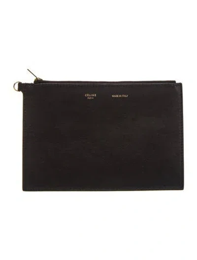 Pre-owned Celine Leather Leather Clutch In Black