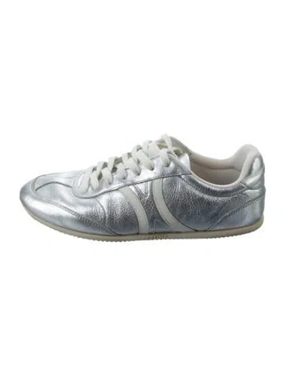 Pre-owned Celine Leather Leather Trim Embellishment Athletic Sneakers In Silver