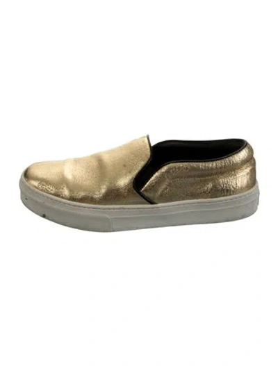Pre-owned Celine Leather Leather Trim Embellishment Loafers In Gold/metallic