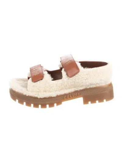 Pre-owned Celine Leather Leather Trim Embellishment Sandals In Neutrals
