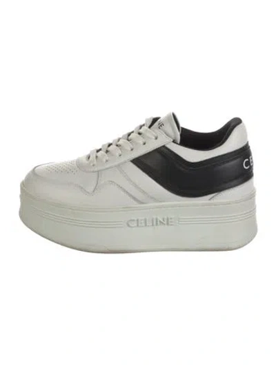 Pre-owned Celine Leather Leather Trim Embellishment Sneakers In White