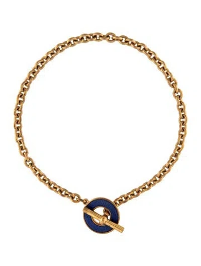 Pre-owned Celine Leather Link Collar Necklace, 16.5" In Blue