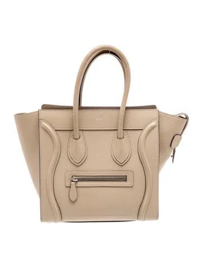 Pre-owned Celine Leather Luggage Micro In Neutral