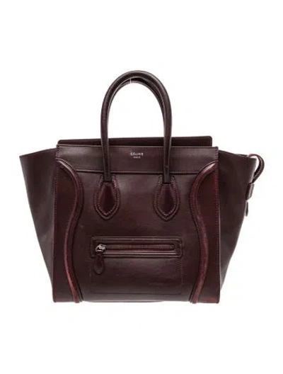 Pre-owned Celine Leather Luggage Mini In Burgundy