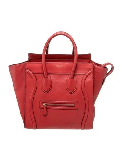 Pre-owned Celine Leather Luggage Mini In Red