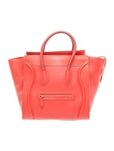 Pre-owned Celine Leather Luggage Mini In Red