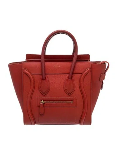 Pre-owned Celine Leather Luggage Mini In Red