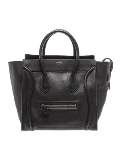 Pre-owned Celine Leather Luggage Mini Vintage In Black