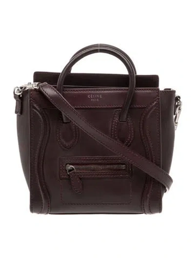 Pre-owned Celine Leather Luggage Nano In Burgundy