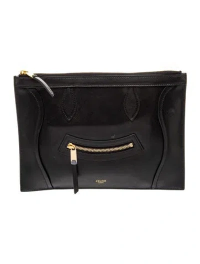 Pre-owned Celine Leather Luggage Pouch Medium 2026 In Black