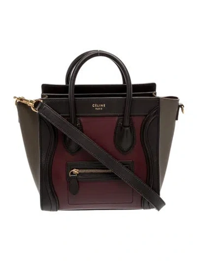 Pre-owned Celine Leather Luggage Tote Nano In Brown