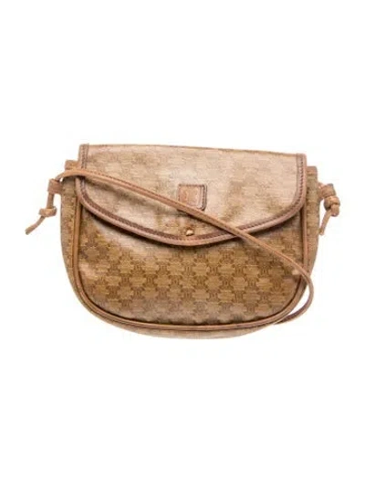 Pre-owned Celine Leather Macadam Canvas Shoulder Bag In Neutral