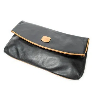 Pre-owned Celine Leather Macadam Flap Clutch In Black
