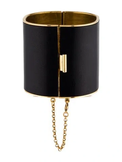 Pre-owned Celine Leather Manchette Cuff Bracelet, 6.5" In Black