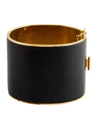 Pre-owned Celine Leather Manchette Cuff Bracelet, 7.25" In Black