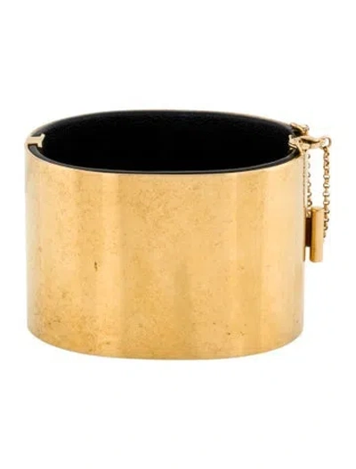 Pre-owned Celine Leather Manchette Hinged Bangle, 6.75" In Multi