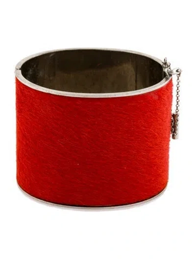 Pre-owned Celine Leather Manchette Hinged Bangle Bracelet, 6" In Multi
