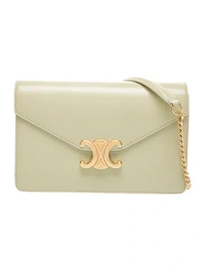 Pre-owned Celine Leather Margo Wallet On Chain 2023 In Green