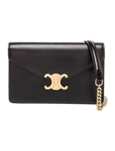 Pre-owned Celine Leather Margo Wallet On Chain In Black