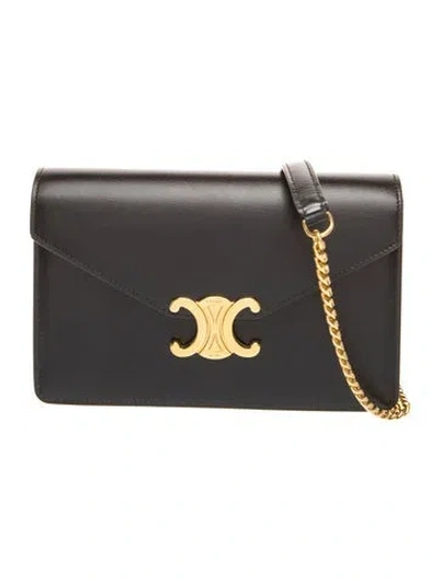 Pre-owned Celine Leather Margo Wallet On Chain In Black