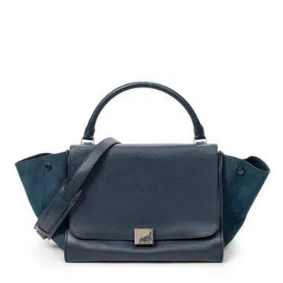 Pre-owned Celine Leather Medium Trapeze In Blue