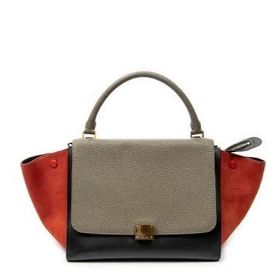 Pre-owned Celine Leather Medium Tricolor Trapeze In Black