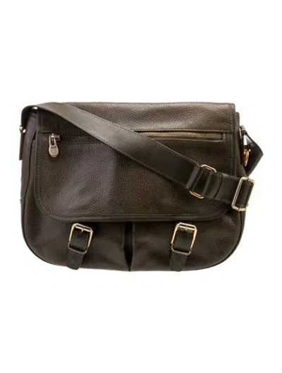Pre-owned Celine Leather Messenger Bag Vintage In Green