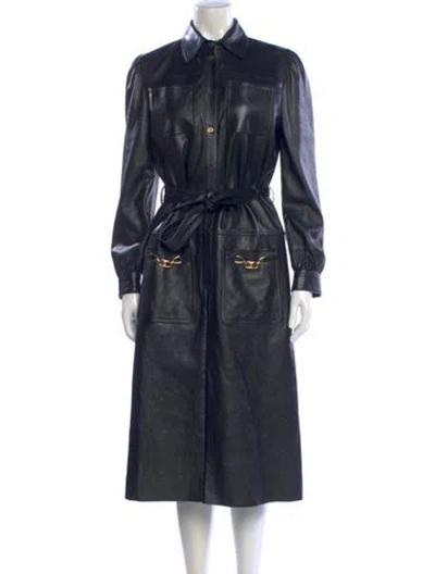 Pre-owned Celine Leather Midi Length Dress W/ Tags In Black