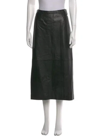 Pre-owned Celine Leather Midi Length Skirt In Black