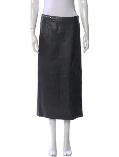 Pre-owned Celine Leather Midi Length Skirt W/ Tags In Black