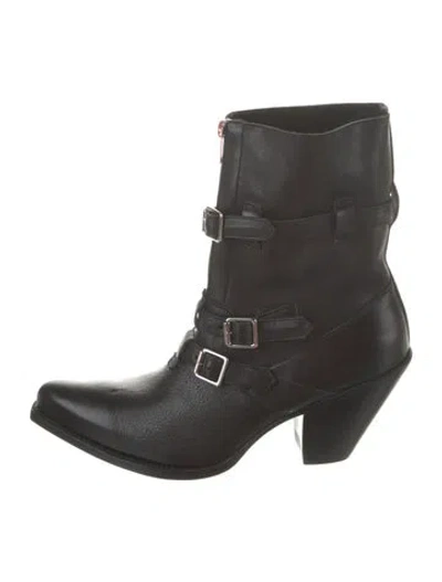 Pre-owned Celine Leather Moto Boots In Black