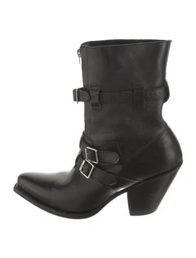 Pre-owned Celine Leather Moto Boots In Black
