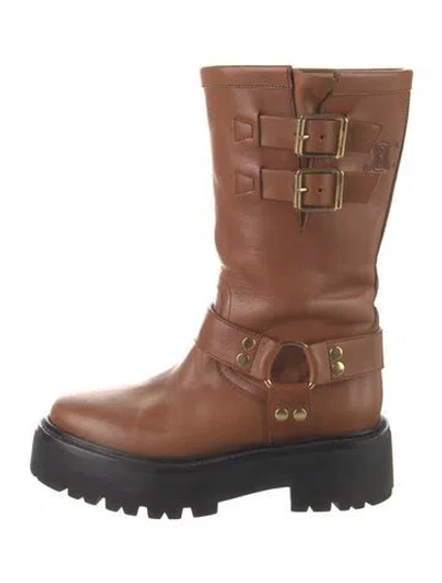 Pre-owned Celine Leather Moto Boots In Brown