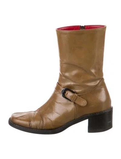 Pre-owned Celine Leather Moto Boots In Brown