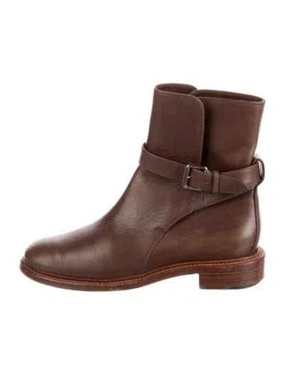 Pre-owned Celine Leather Moto Boots In Brown