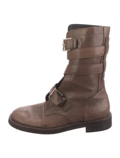 Pre-owned Celine Leather Moto Boots In Brown