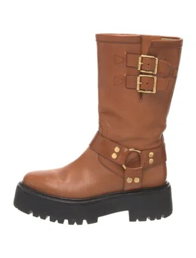 Pre-owned Celine Leather Moto Boots In Brown