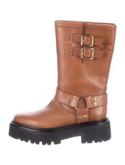 Pre-owned Celine Leather Moto Boots In Neutral