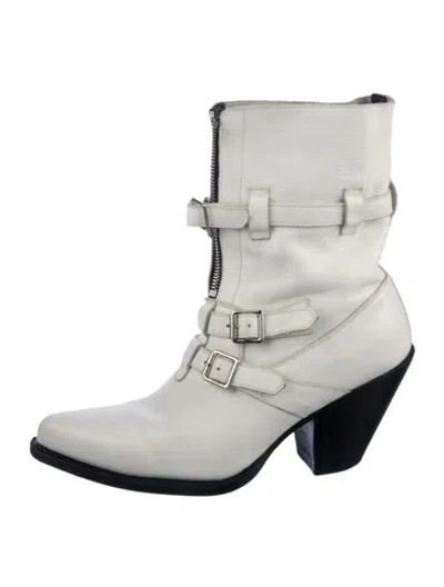 Pre-owned Celine Leather Moto Boots In White