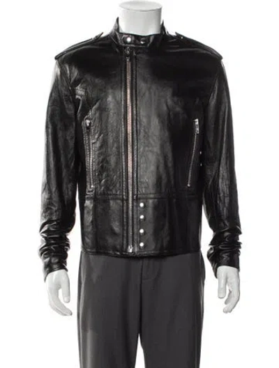 Pre-owned Celine Leather Moto Jacket In Black