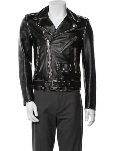 Pre-owned Celine Leather Moto Jacket In Black