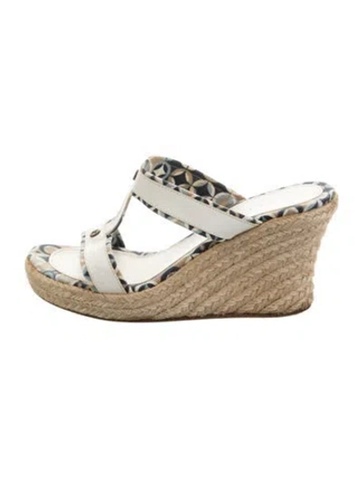 Pre-owned Celine Leather Patterned Espadrilles In White