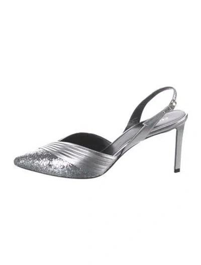 Pre-owned Celine Leather Patterned Slingback Pumps In Metallic/silver