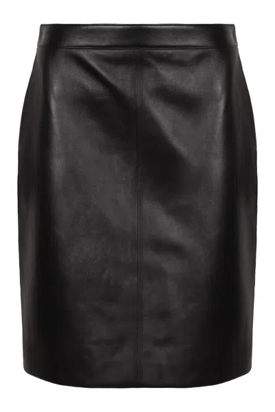 Celine Leather Pencil Skirt In Black