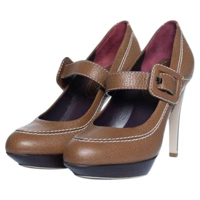 Pre-owned Celine , Leather Platform Pump With Strap In Brown