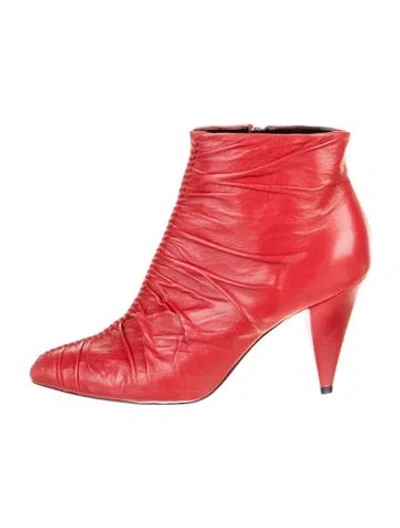 Pre-owned Celine Leather Pleated Accents Boots In Red