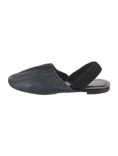 Pre-owned Celine Leather Pleated Accents Slingback Flats In Blue