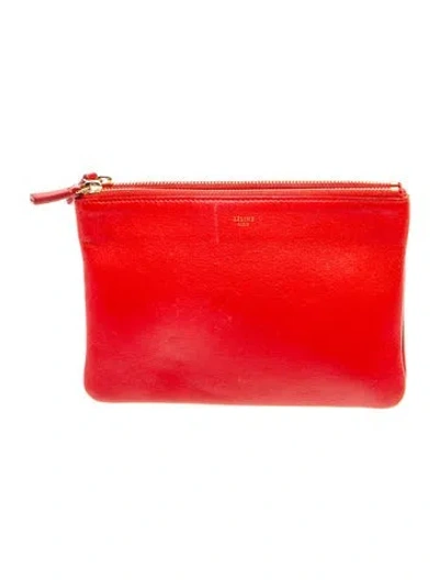 Pre-owned Celine Leather Pouch Clutch In Red