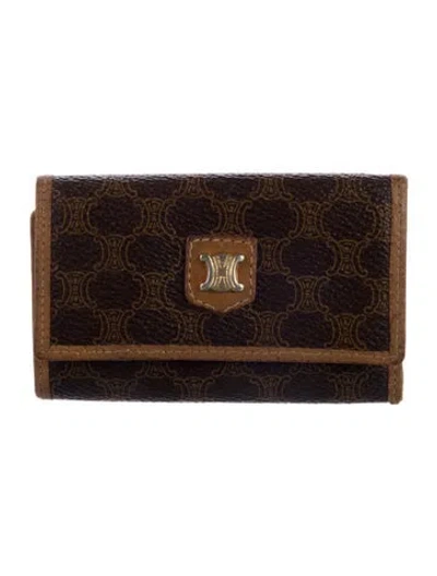 Pre-owned Celine Leather Printed Coin Pouch In Brown